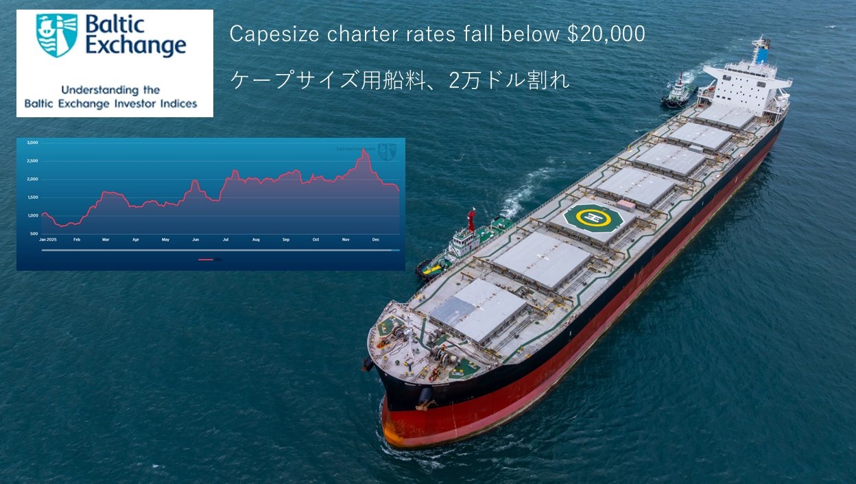 Capesize charter rates fall below $20,000 ケープサイズ用船料、2万ドル割れ | Maritime  Bridge Japan